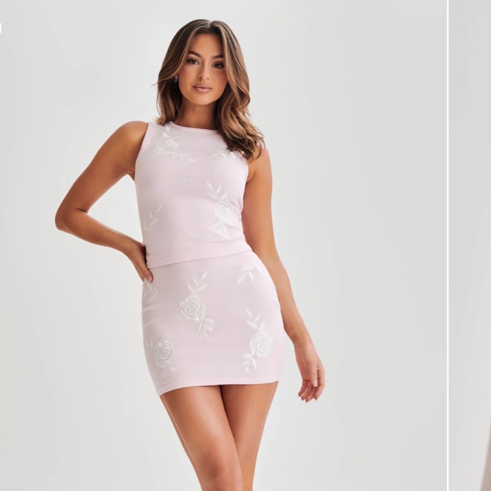 Meshki Tallulah Light Pink Embroidered Skirt Set